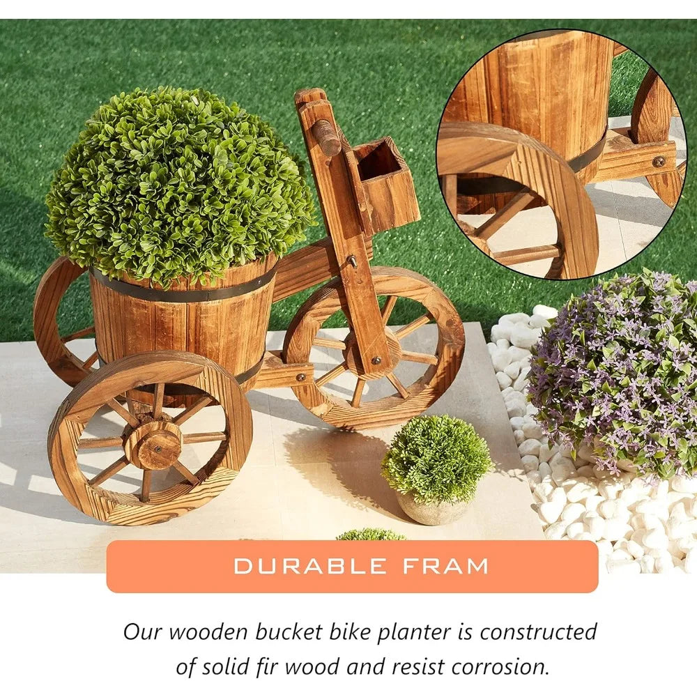 Wooden Barrel Tricycle Planter Wagon