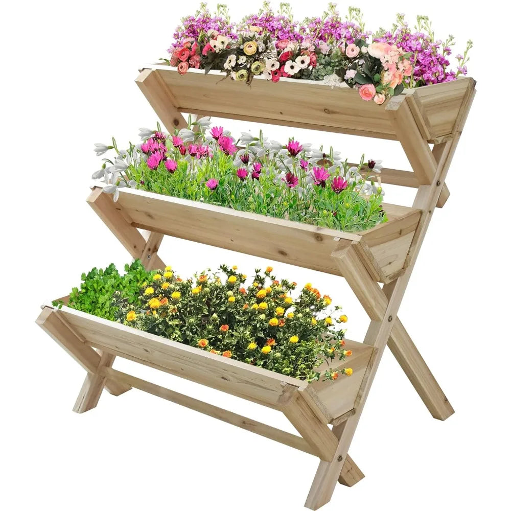 Balcony 35x22x36 Inches 3-Tiers Wooden Raised Garden Bed