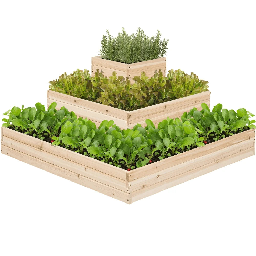 3-Tier Fir Wood Raised Garden Bed