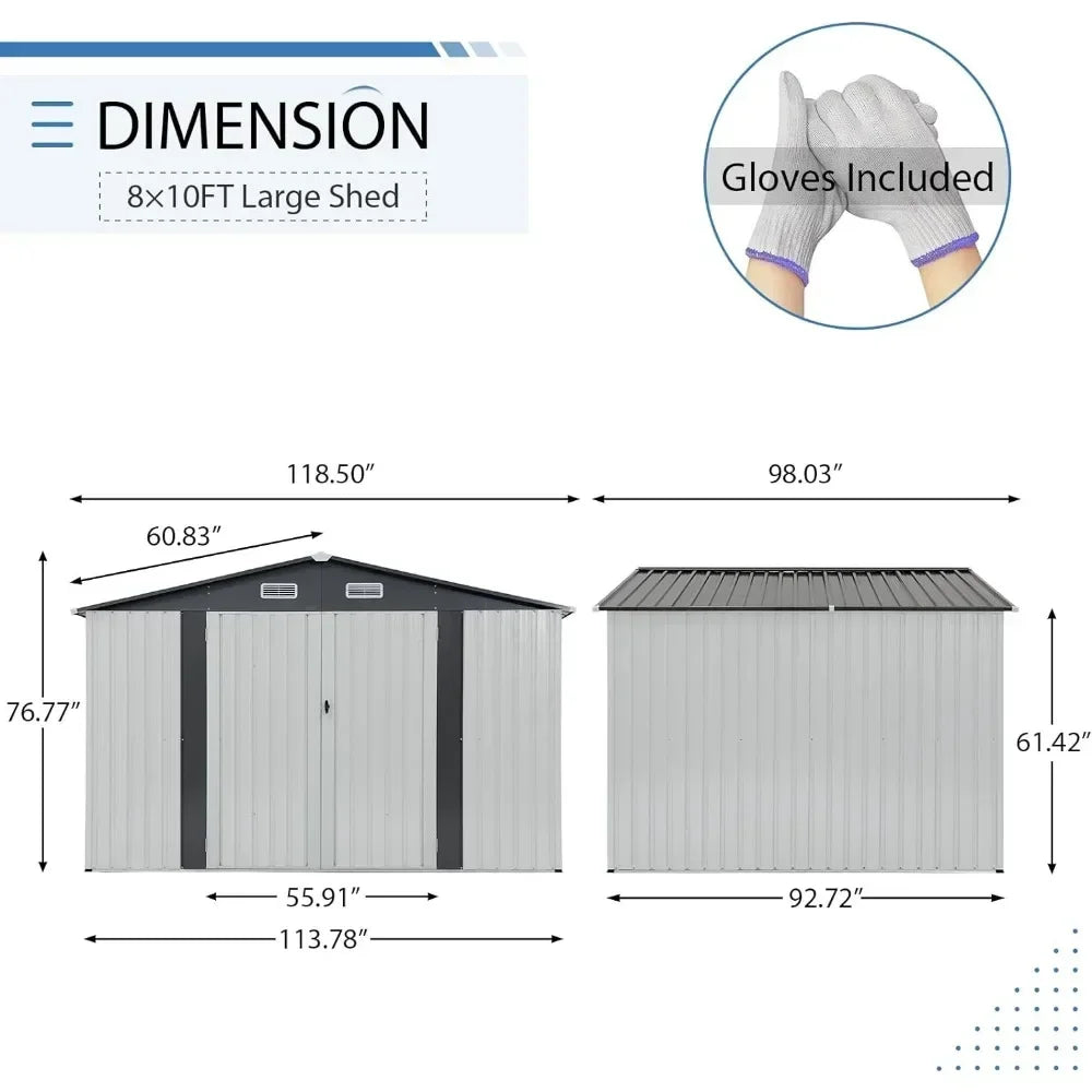 Double Door W/Lock 10x8 FT Shed