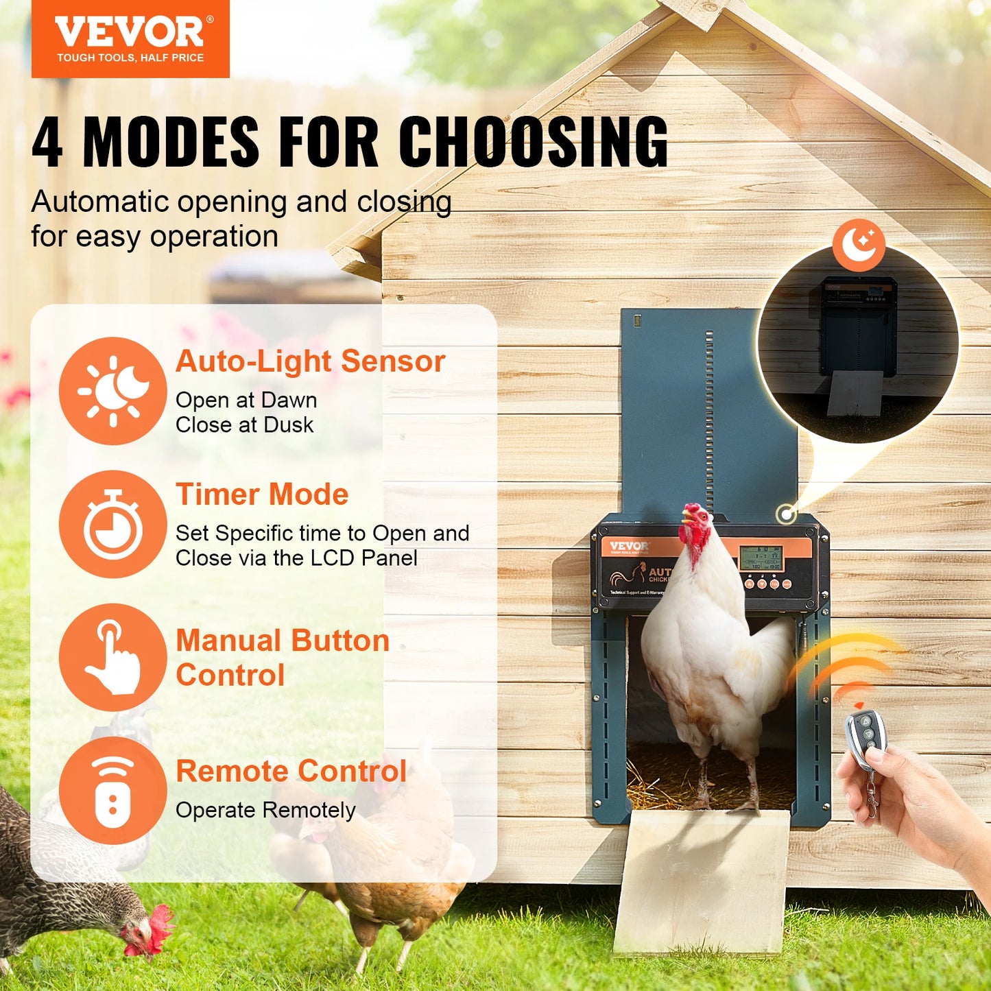 Automatic Chicken Coop Door with Light Sensing Remote Control