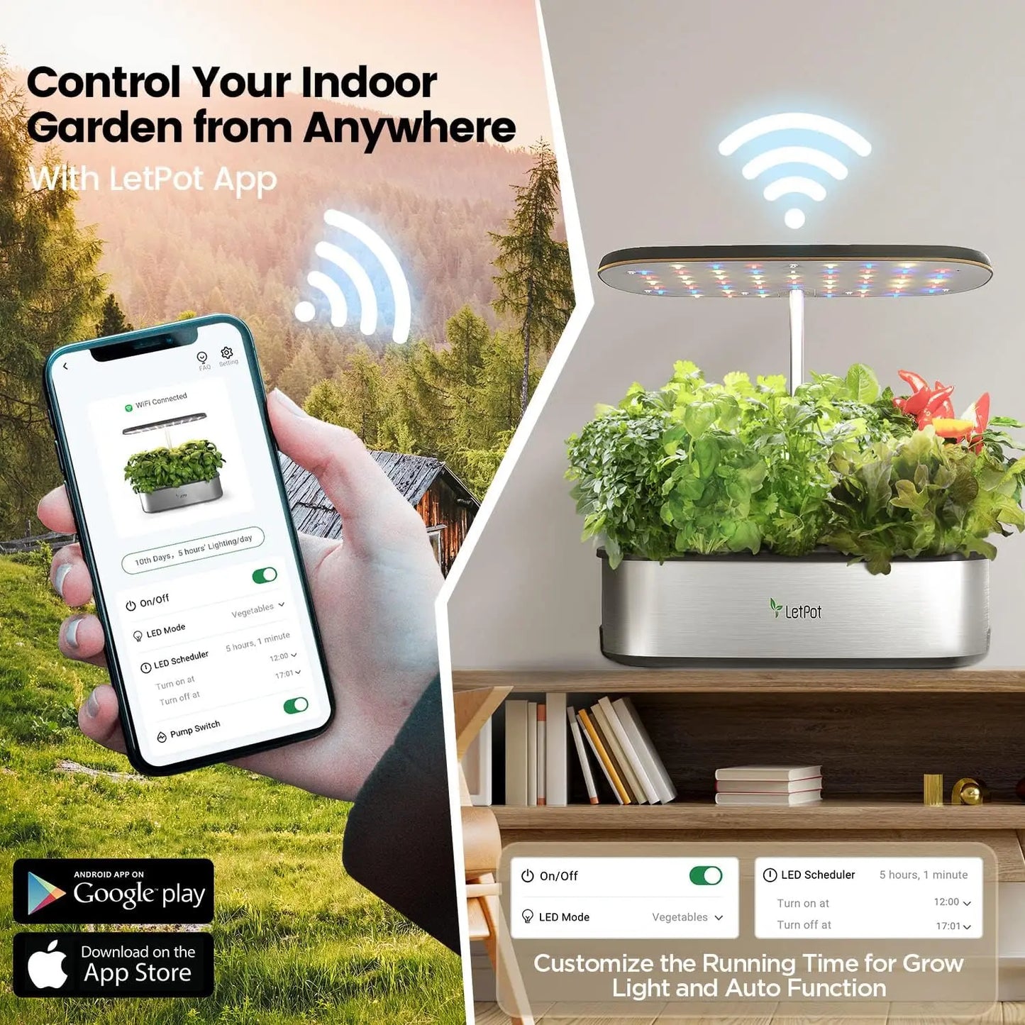 Hydroponics Growing System, APP & WiFi Controlled,