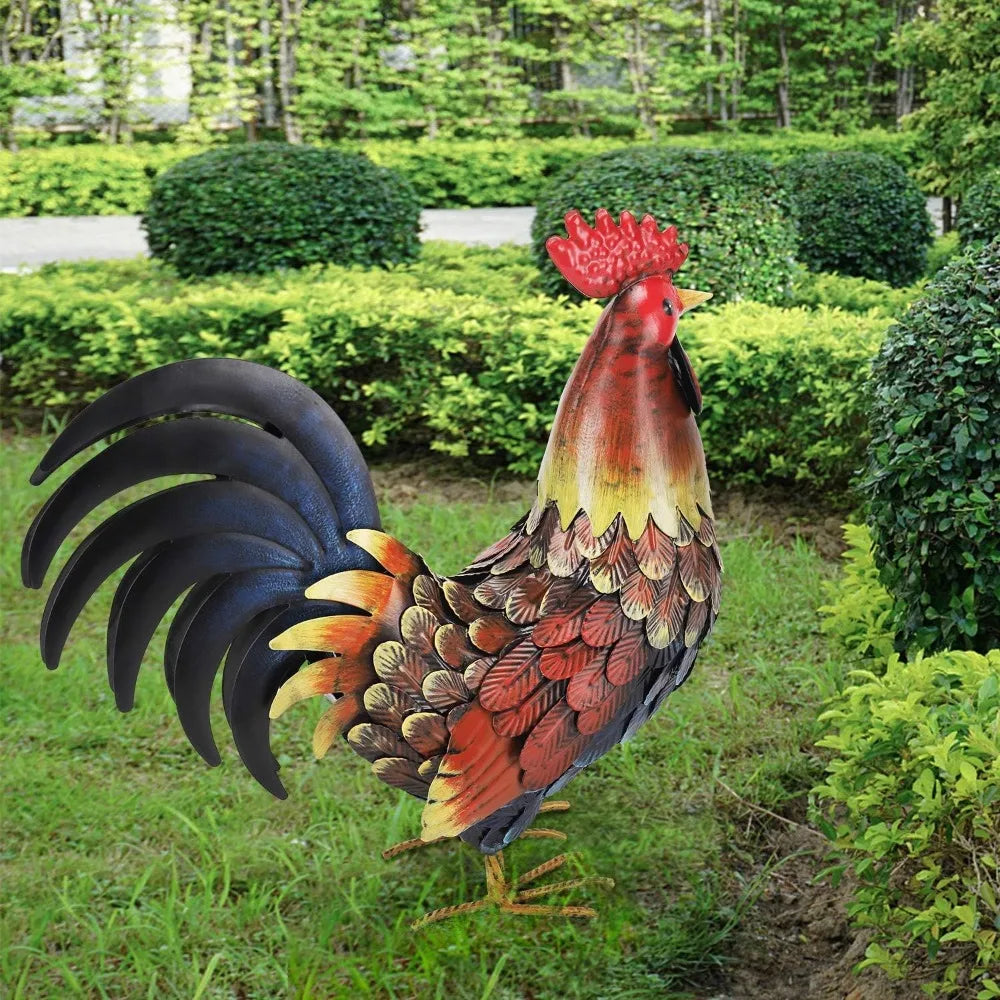 Rooster Decor Garden Statue Metal Sculpture