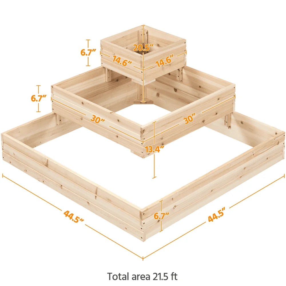 3-Tier Fir Wood Raised Garden Bed