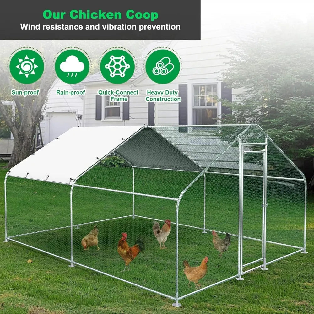 Large Metal Chicken Coop, Outdoor Walk-in Poultry Cage