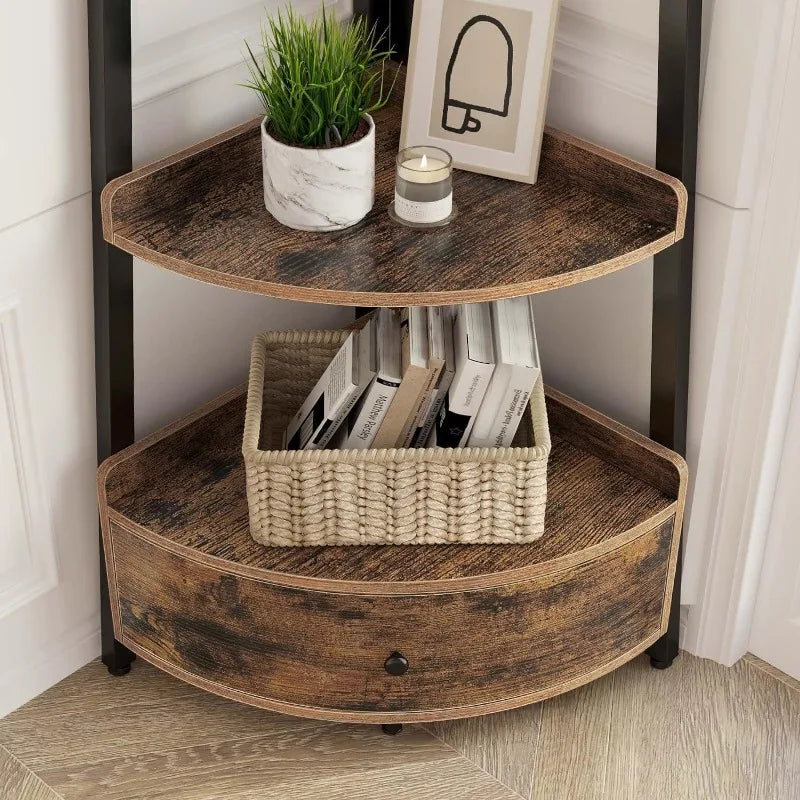 Freestanding Corner Shelf Unit, Rustic Brown  Bookcase