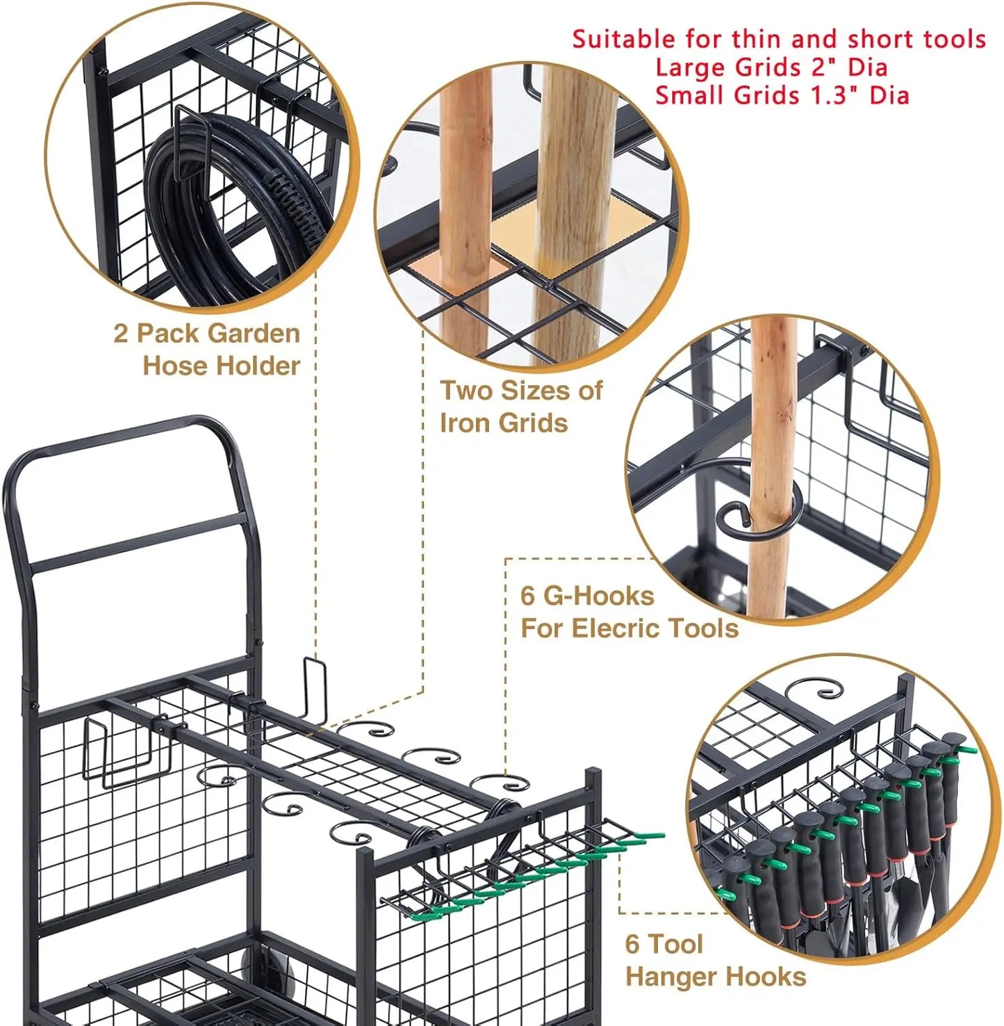 Garden Tool Organizer with 2 Stair Climbing Wheels