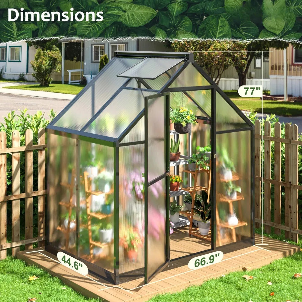 4x6 FT Aluminum Large Walk-in Greenhouse