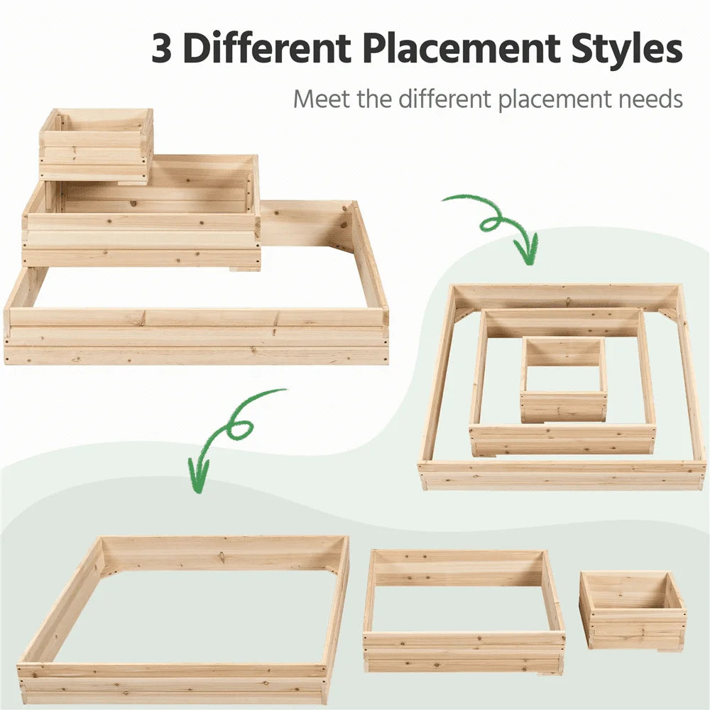 3-Tier Fir Wood Raised Garden Bed