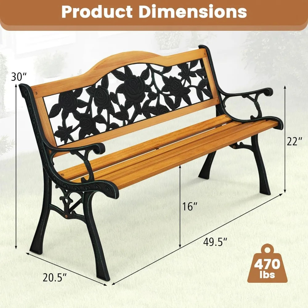 Garden Bench with Cast Iron& Hardwood Structure