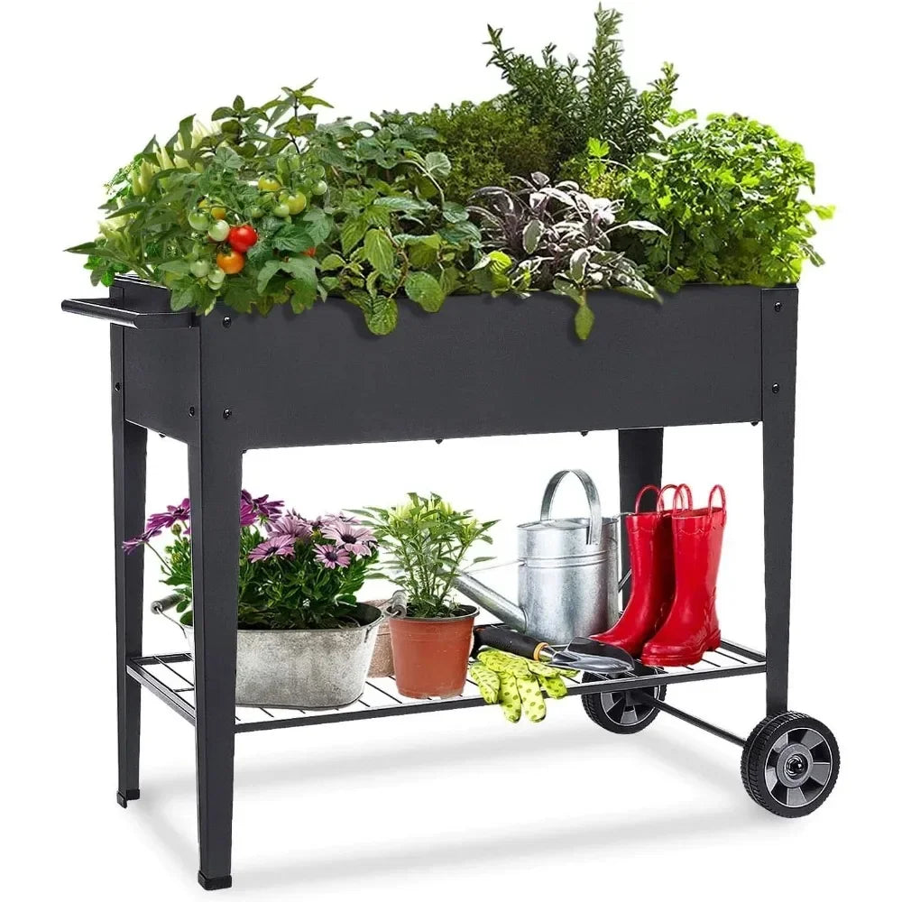 Outdoor Elevated Garden Bed on Wheels