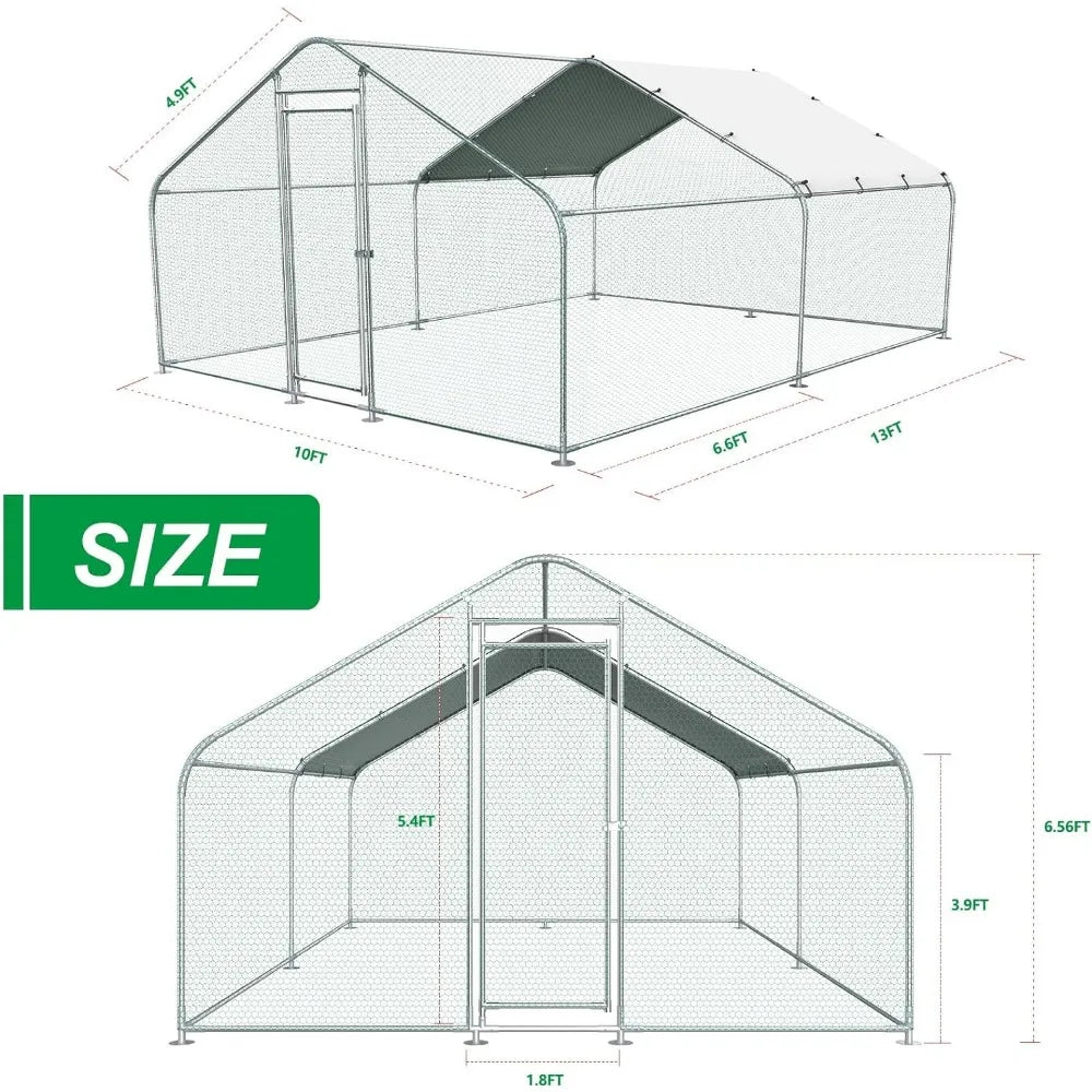 Large Metal Chicken Coop, Outdoor Walk-in Poultry Cage