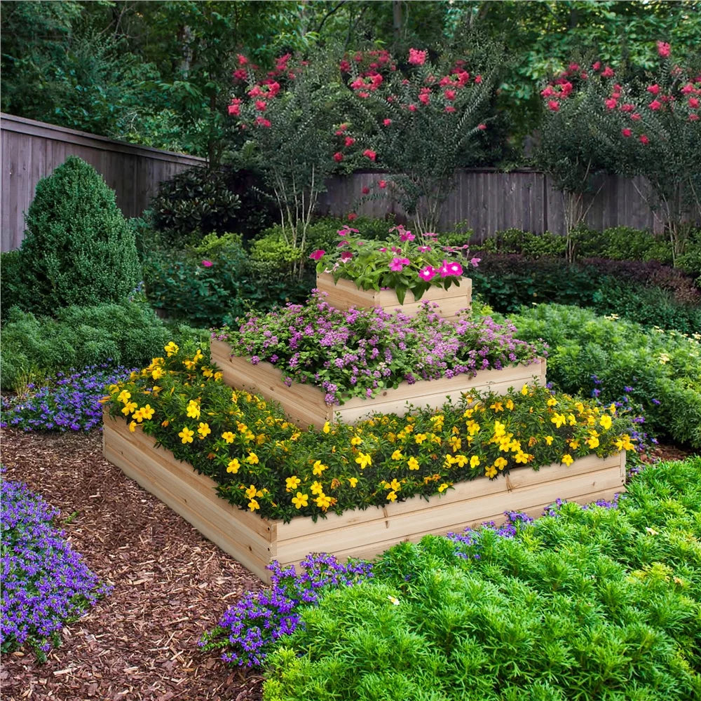 3-Tier Fir Wood Raised Garden Bed