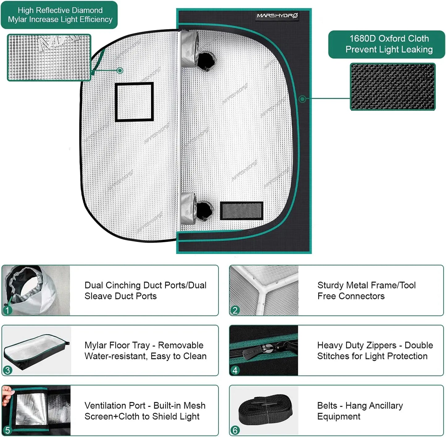 Mars Hydro 120x60x180CM Grow Tent 1680D