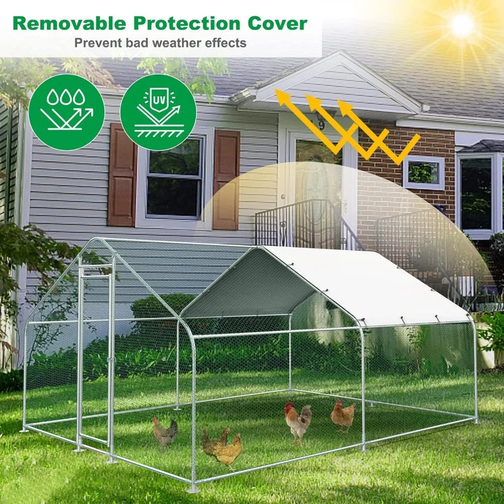 Large Metal Chicken Coop, Outdoor Walk-in Poultry Cage