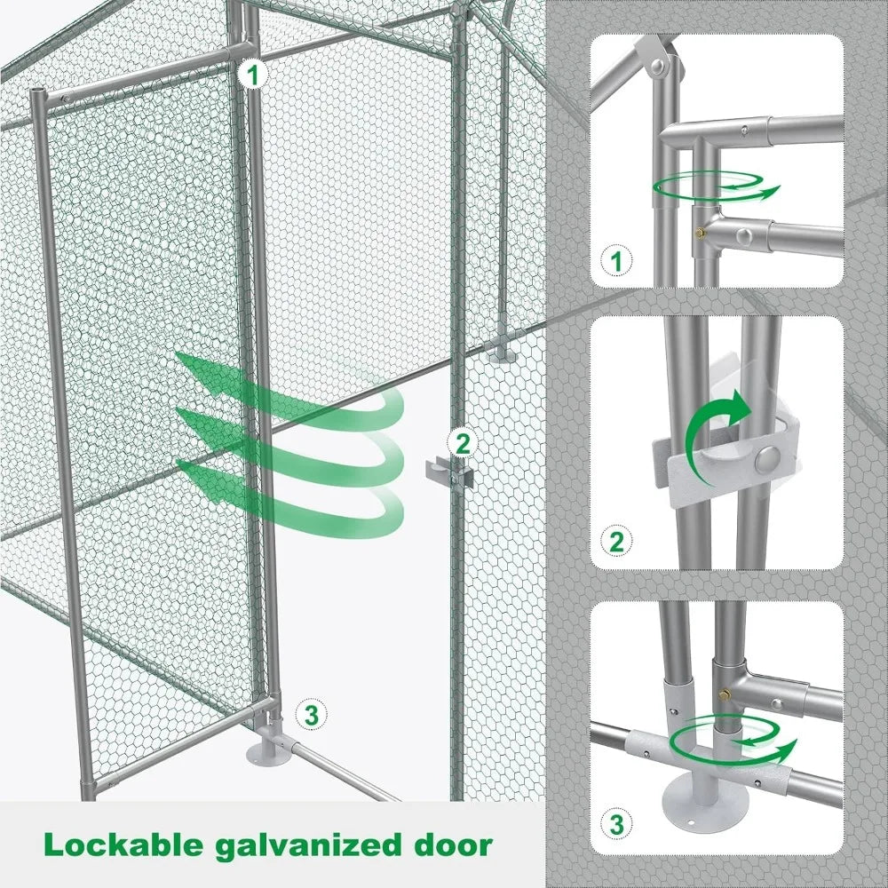 Large Metal Chicken Coop, Outdoor Walk-in Poultry Cage