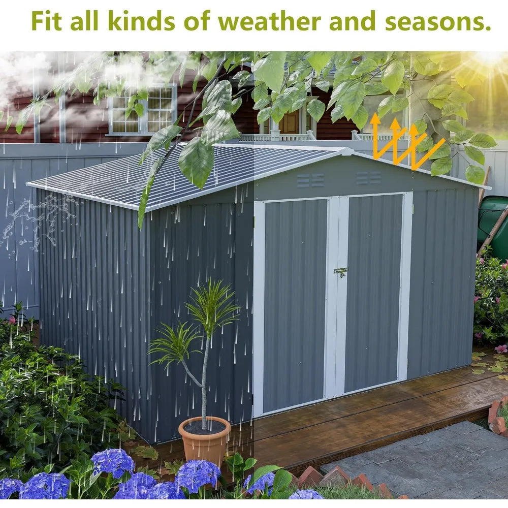 Metal Outdoor Storage Shed 8x10FT Dark Grey