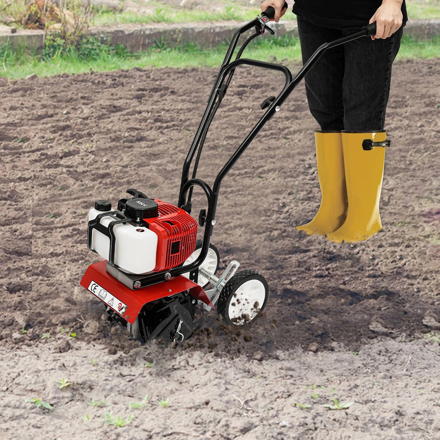 Gas Powered Mini Tiller Cultivator for Turn Soil and Open Furrows