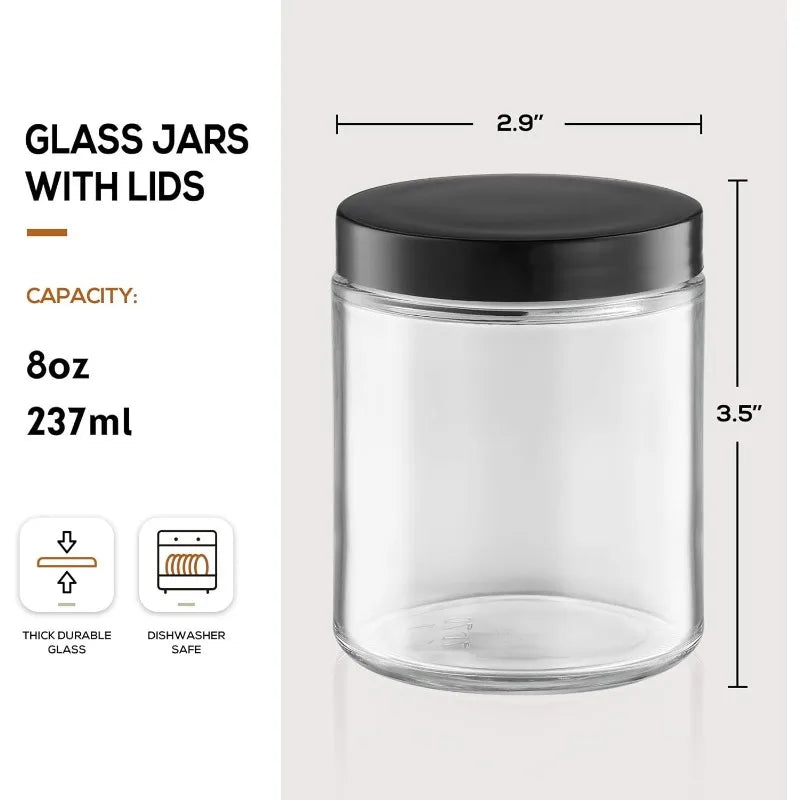 12 Pack 8oz Thick Glass Jars with Metal & Plastic Lids