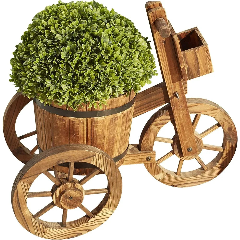 Wooden Barrel Tricycle Planter Wagon