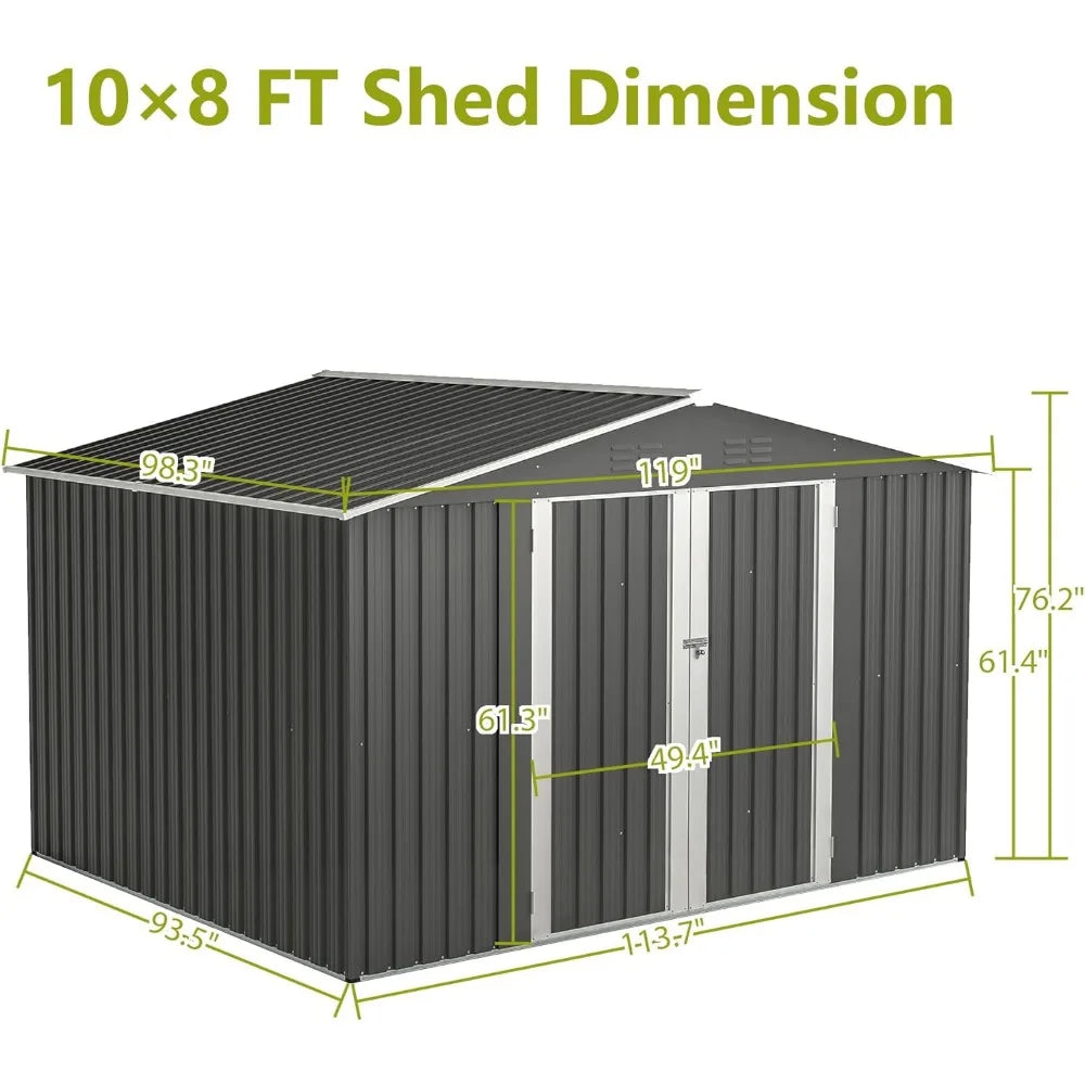 Metal Outdoor Storage Shed 8x10FT Dark Grey