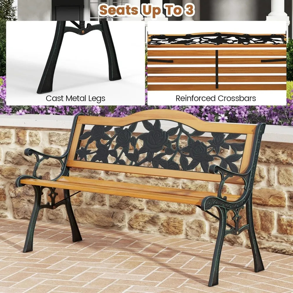 Garden Bench with Cast Iron& Hardwood Structure