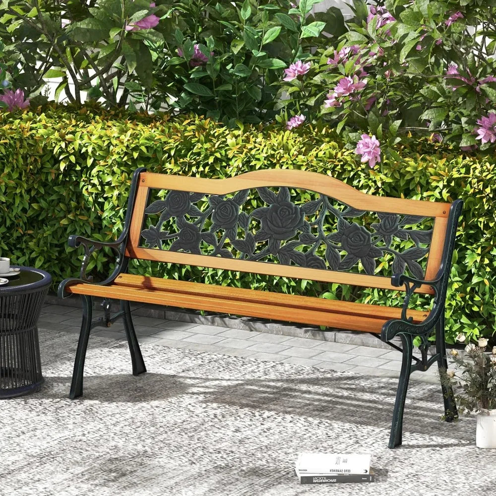 Garden Bench with Cast Iron& Hardwood Structure