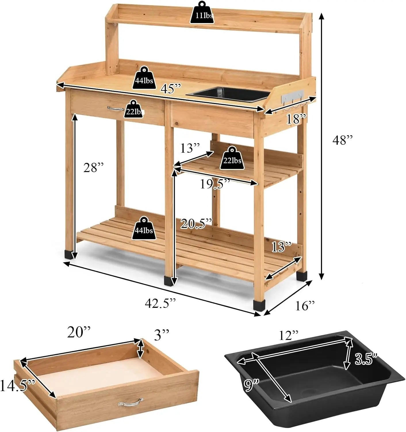 Garden Potting Bench Table for Yard Patio Indoor