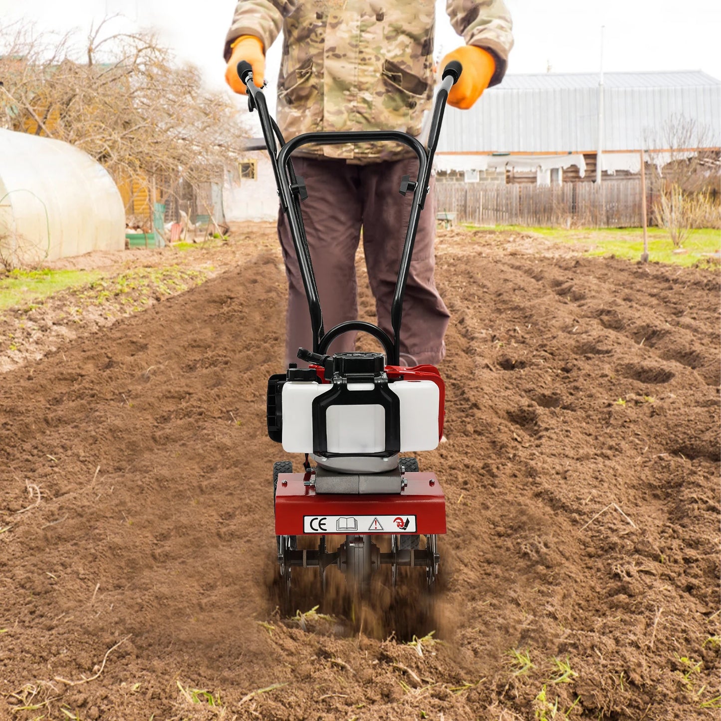 Gas Powered Mini Tiller Cultivator for Turn Soil and Open Furrows