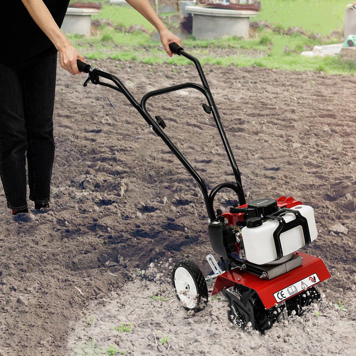 Gas Powered Mini Tiller Cultivator for Turn Soil and Open Furrows