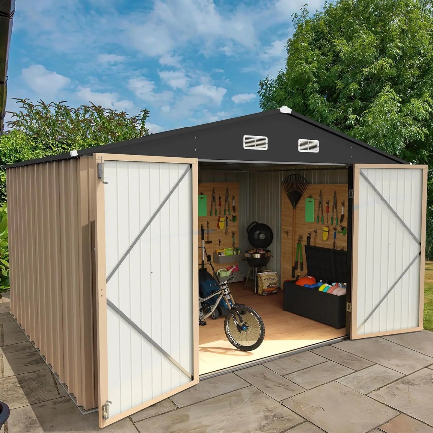 10 x 10 FT Metal Garden Shed with Lockable Door