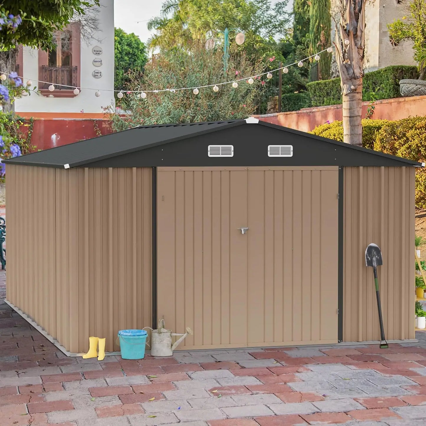 10 x 10 FT Metal Garden Shed with Lockable Door