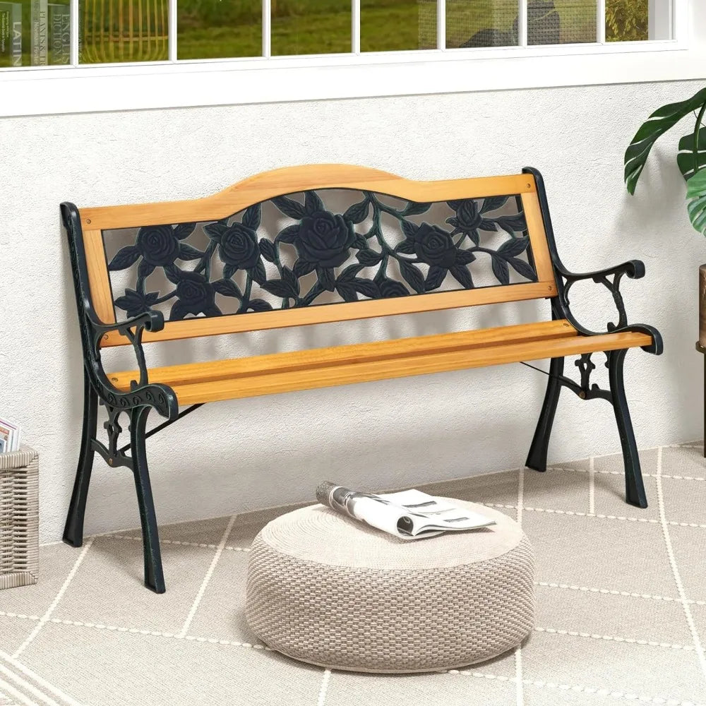 Garden Bench with Cast Iron& Hardwood Structure