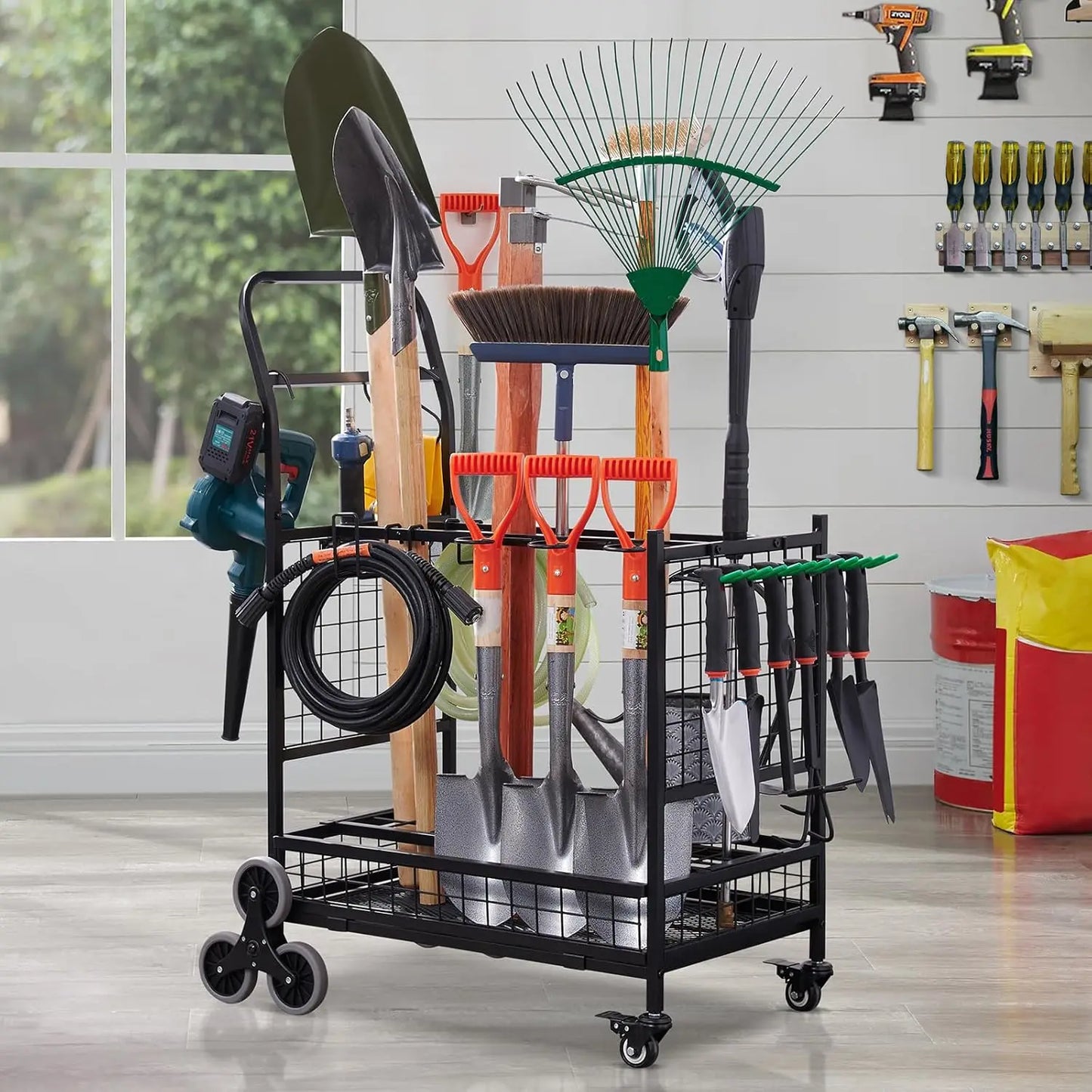 Garden Tool Organizer with 2 Stair Climbing Wheels