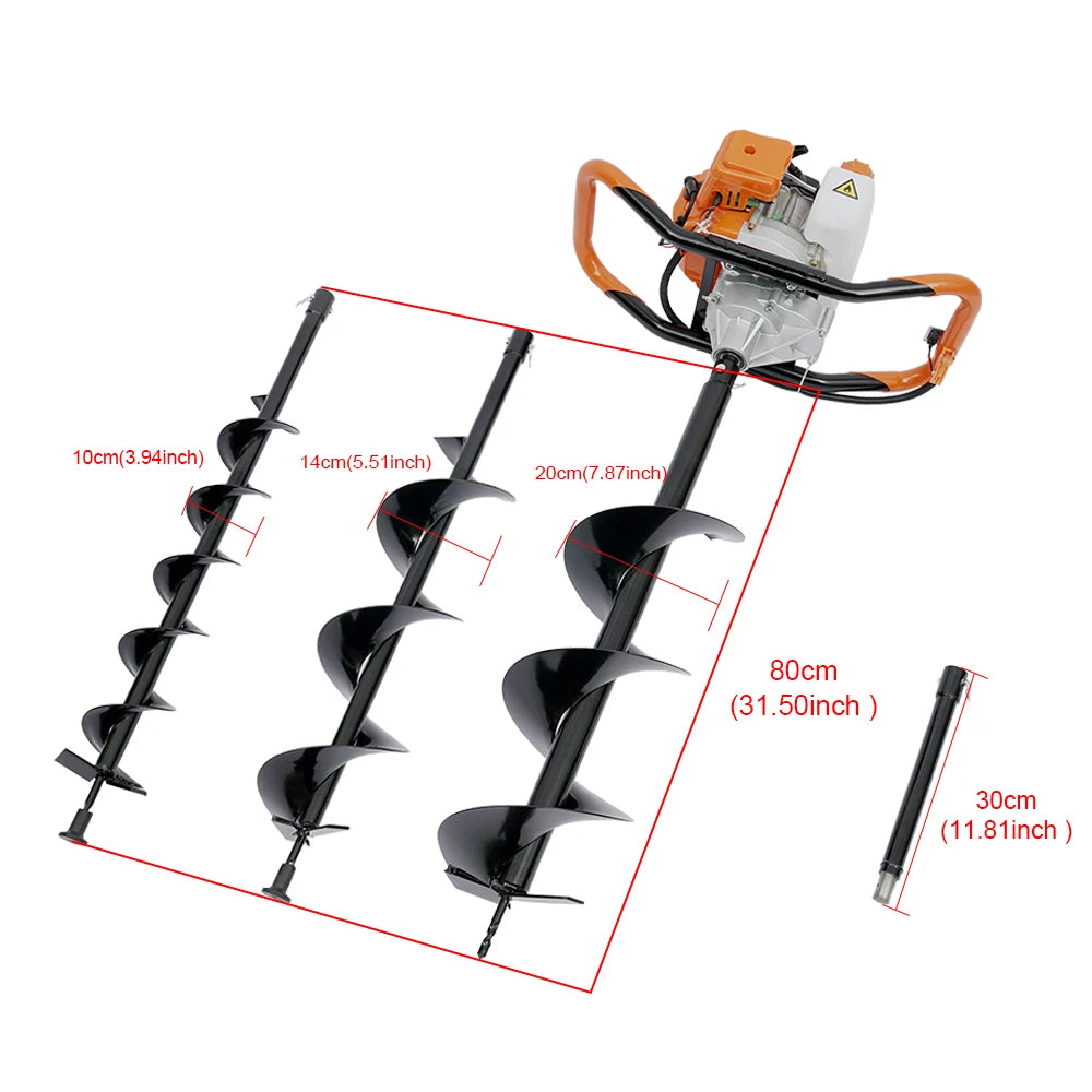 Post Hole Digger Gas Powered with 4" 6" 8" Bits