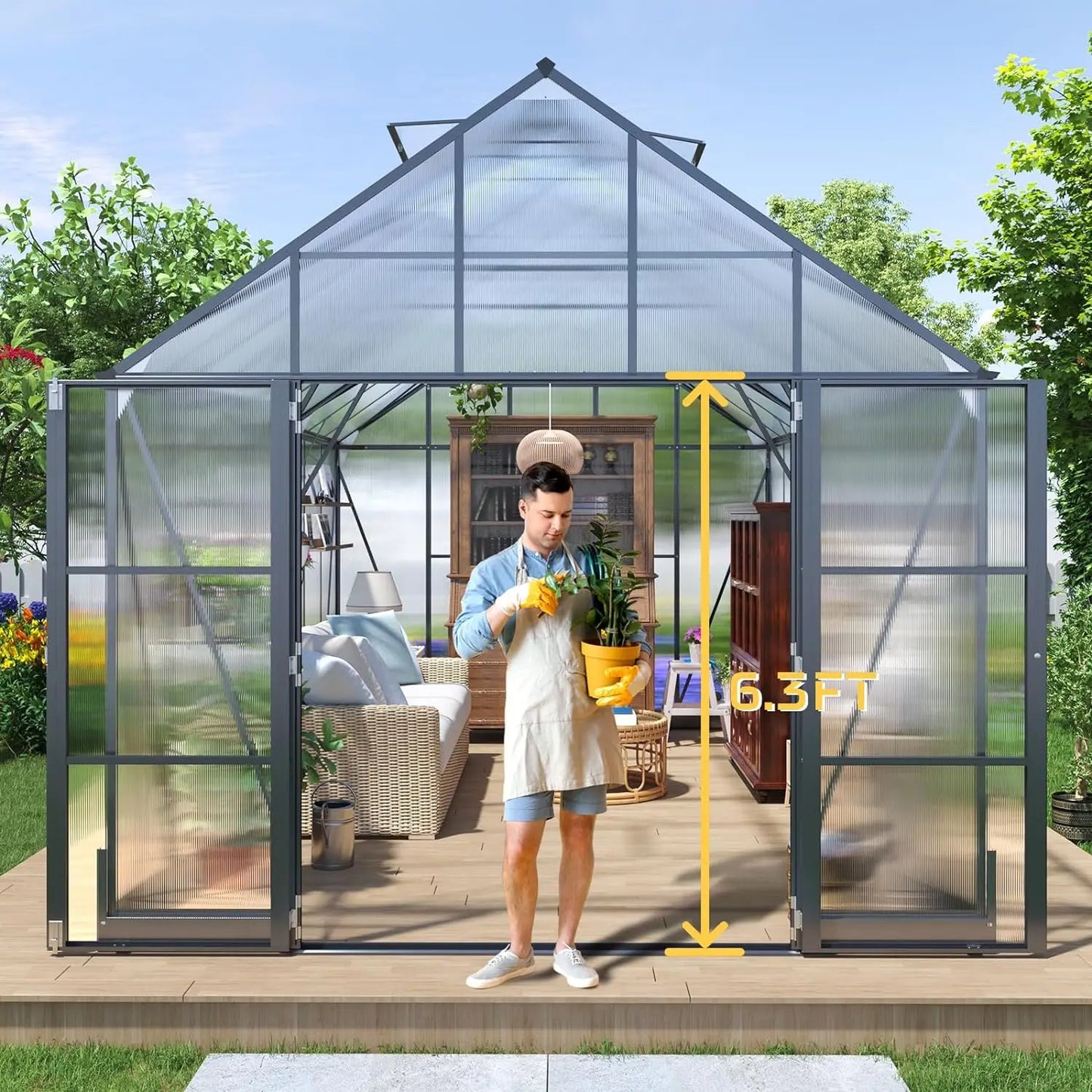 Polycarbonate Greenhouse Walk-in Large Aluminum Greenhouse