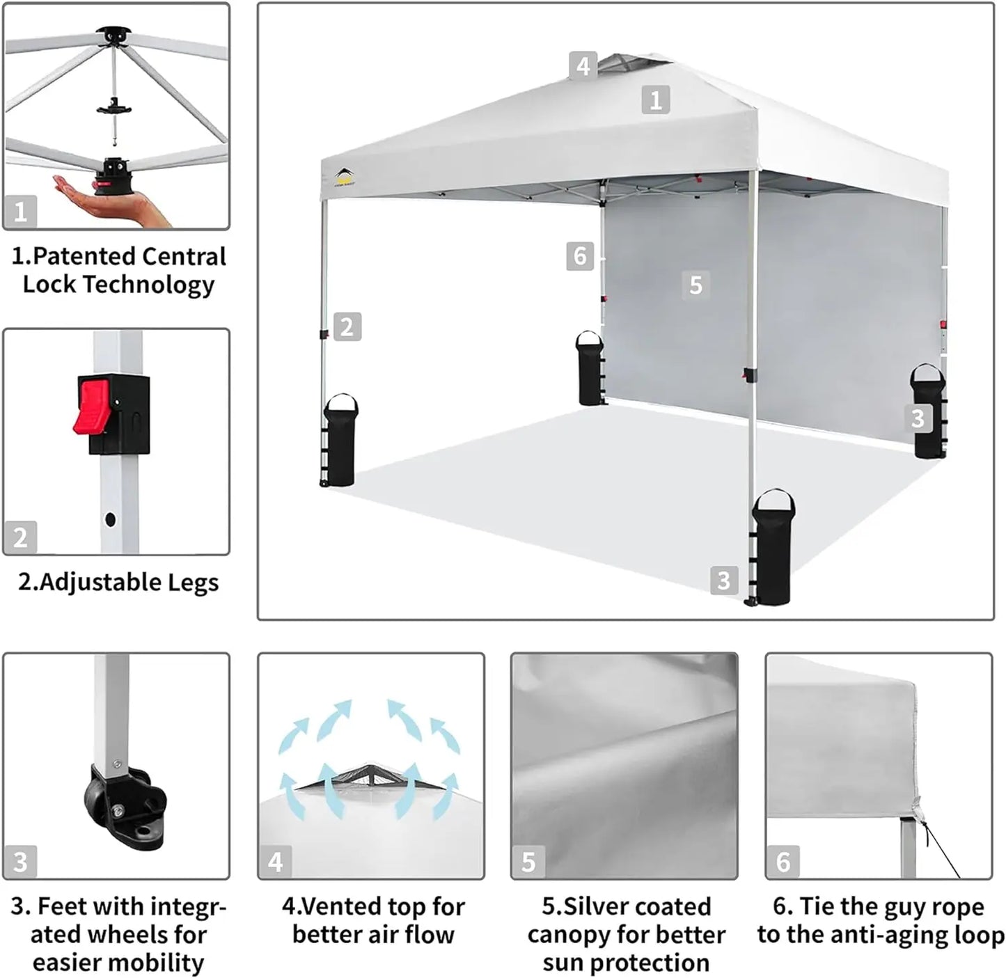 10x10 Pop up Canopy Tent Including 1 Removable Sidewall 4 Ropes