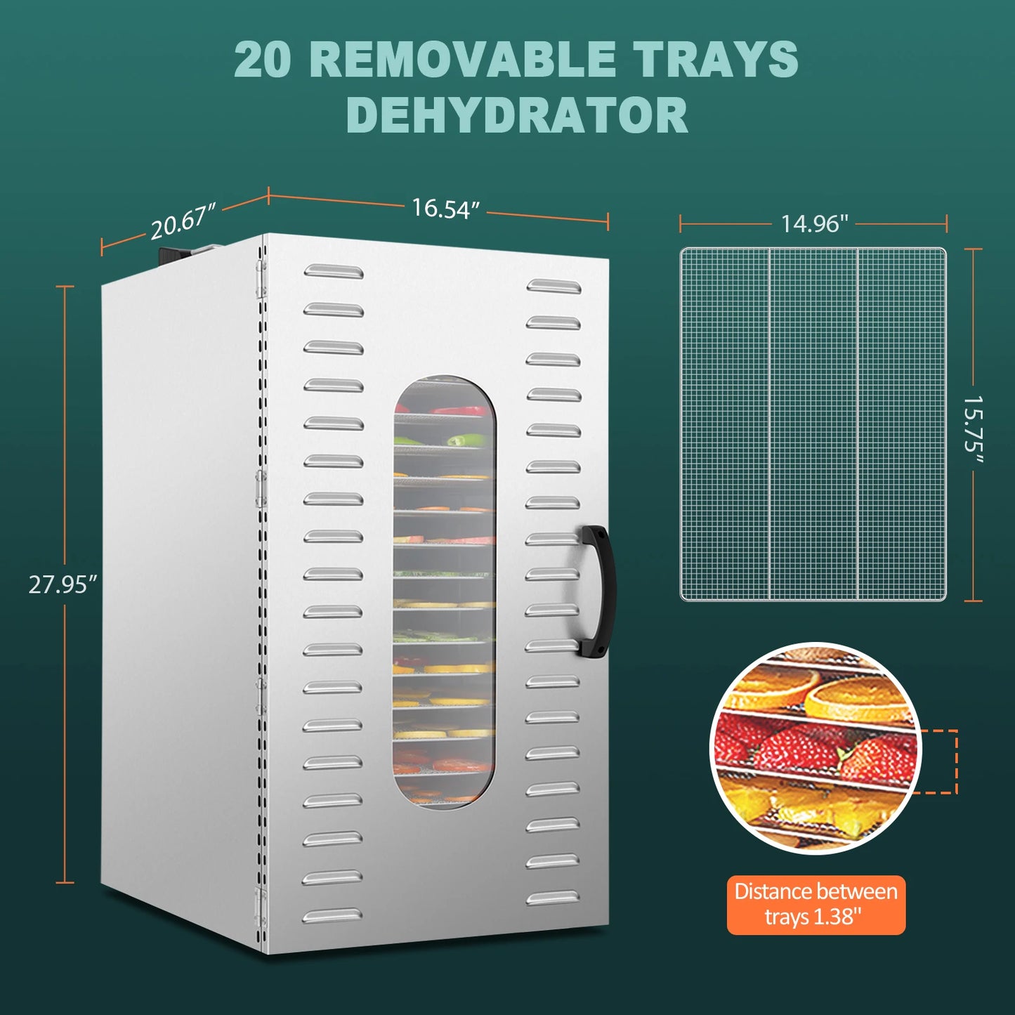 20 Trays Stainless Steel Commercial Dehydrator