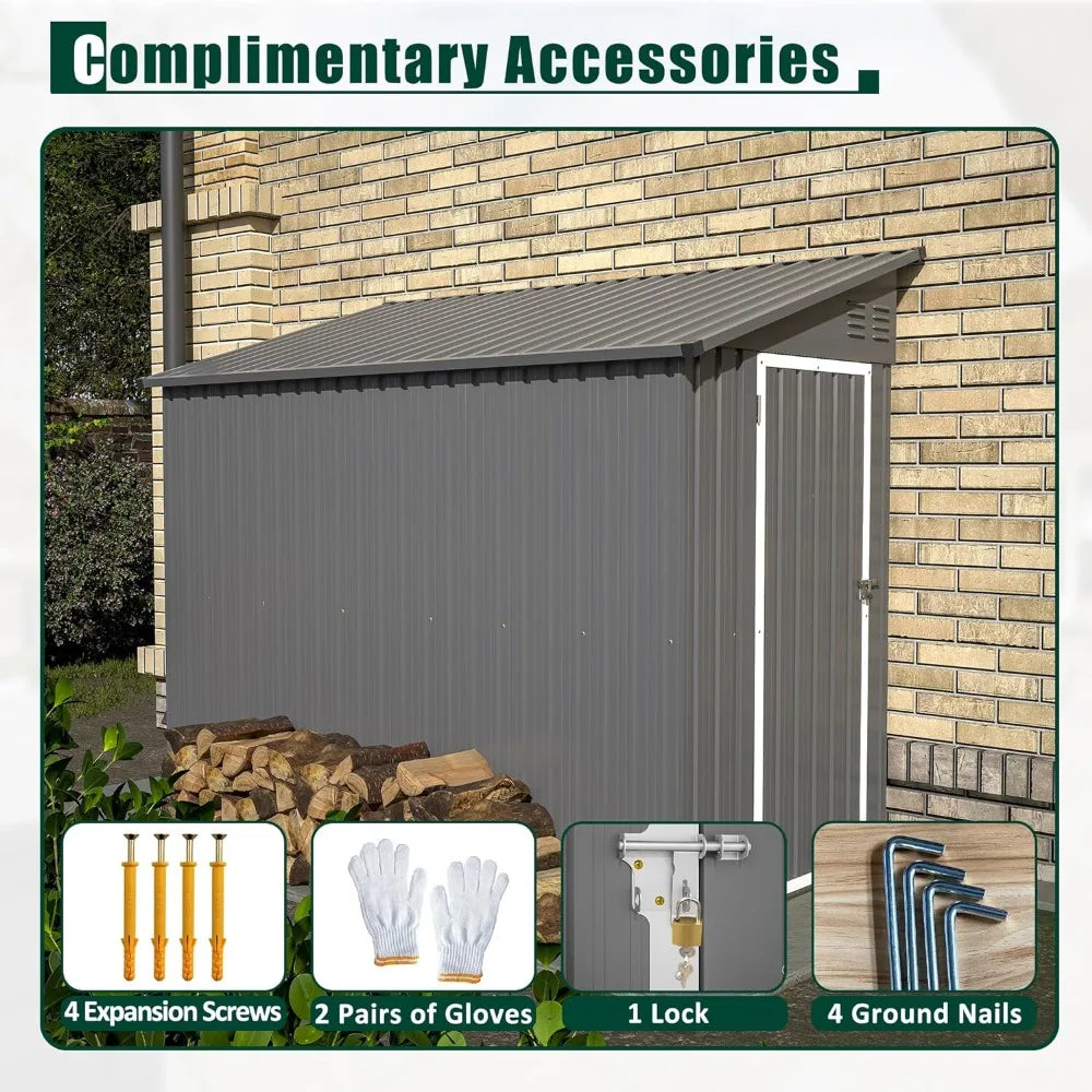 4' x 8' Metal Storage Shed w/Lockable Door and 2 Air Vents