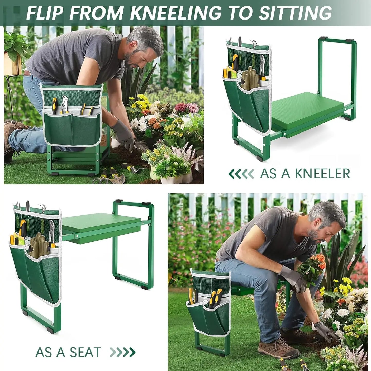 10.2" Wider Garden Kneeler and Seat, Garden Tools with Bags