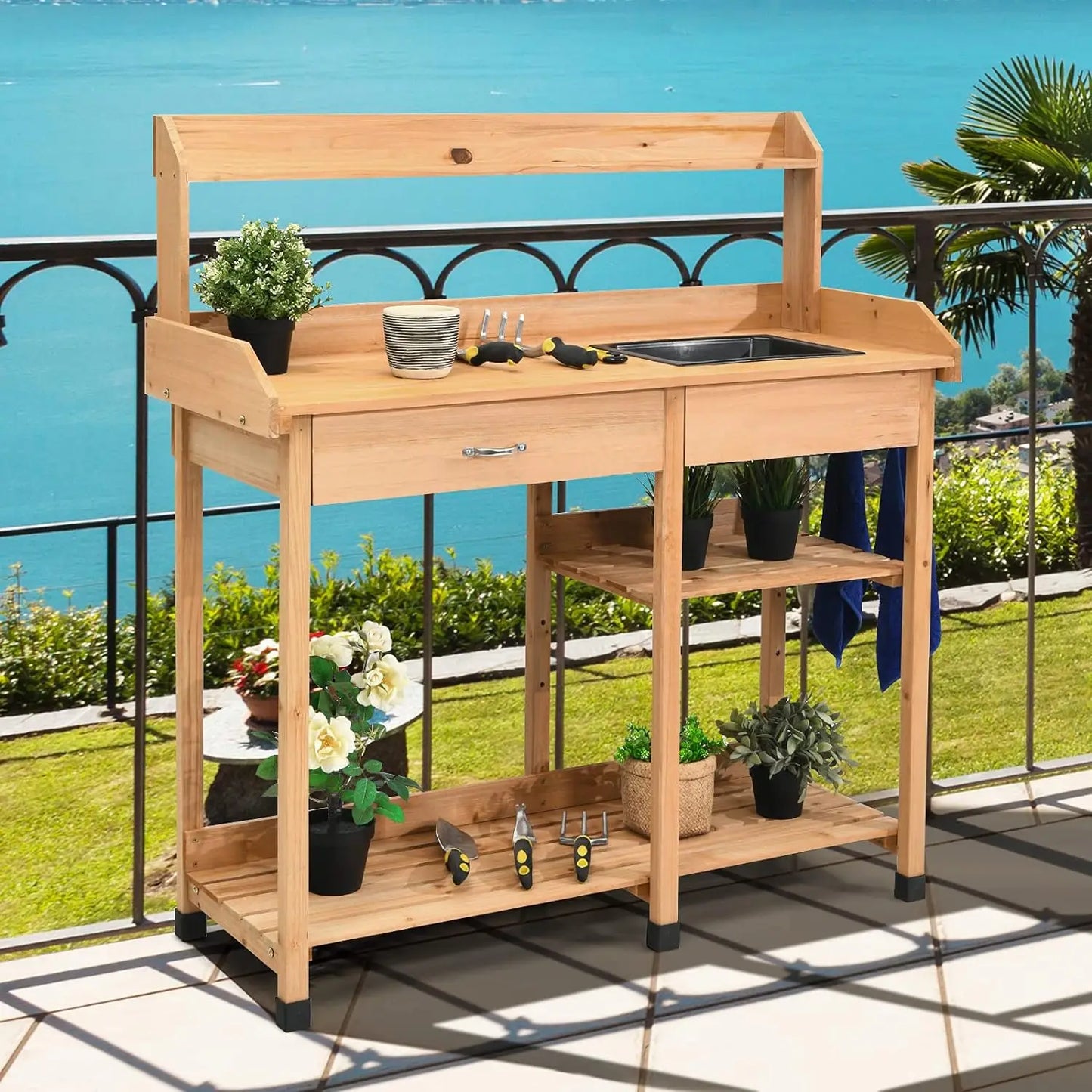 Garden Potting Bench Table for Yard Patio Indoor