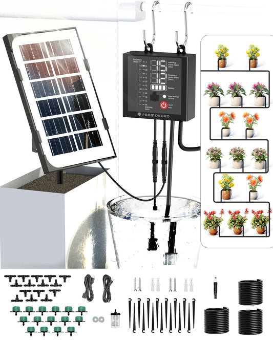 Solar Auto Drip Irrigation Kit Support 15 Pots Indoor Outdoor