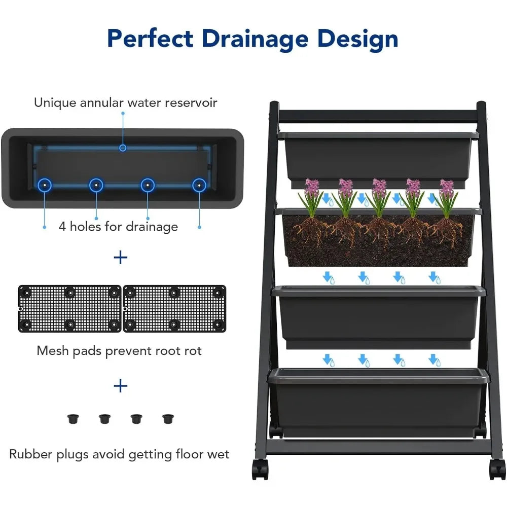 Raised Garden Bed W/Wheels 4 Tiers