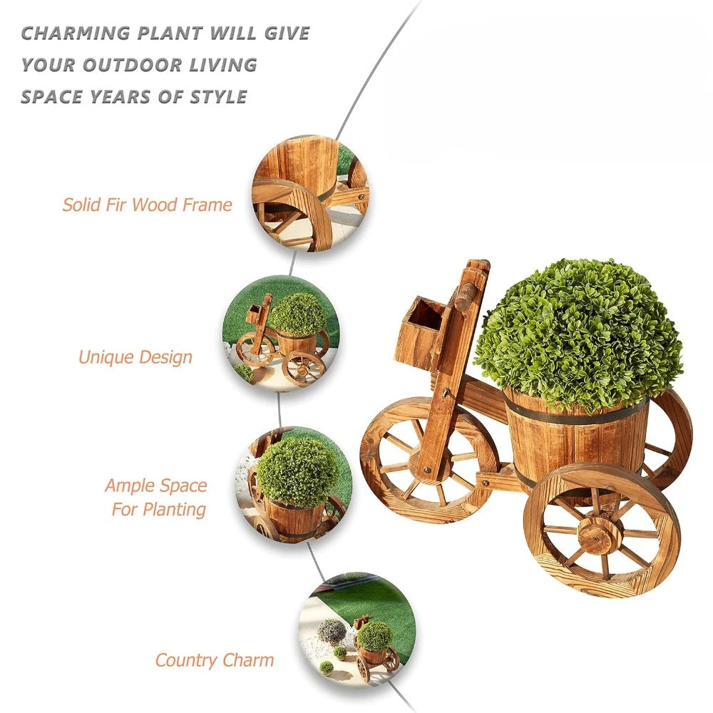 Wooden Barrel Tricycle Planter Wagon