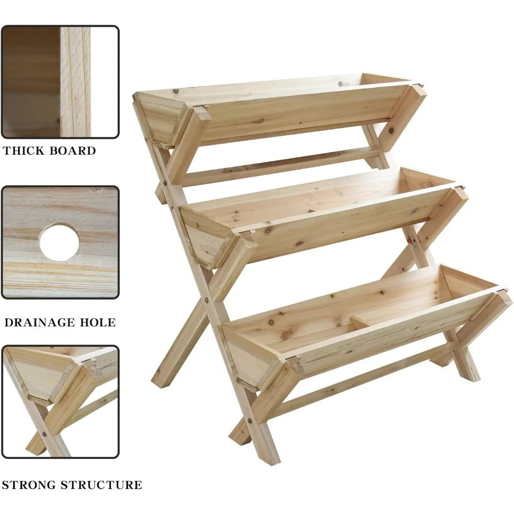 Balcony 35x22x36 Inches 3-Tiers Wooden Raised Garden Bed