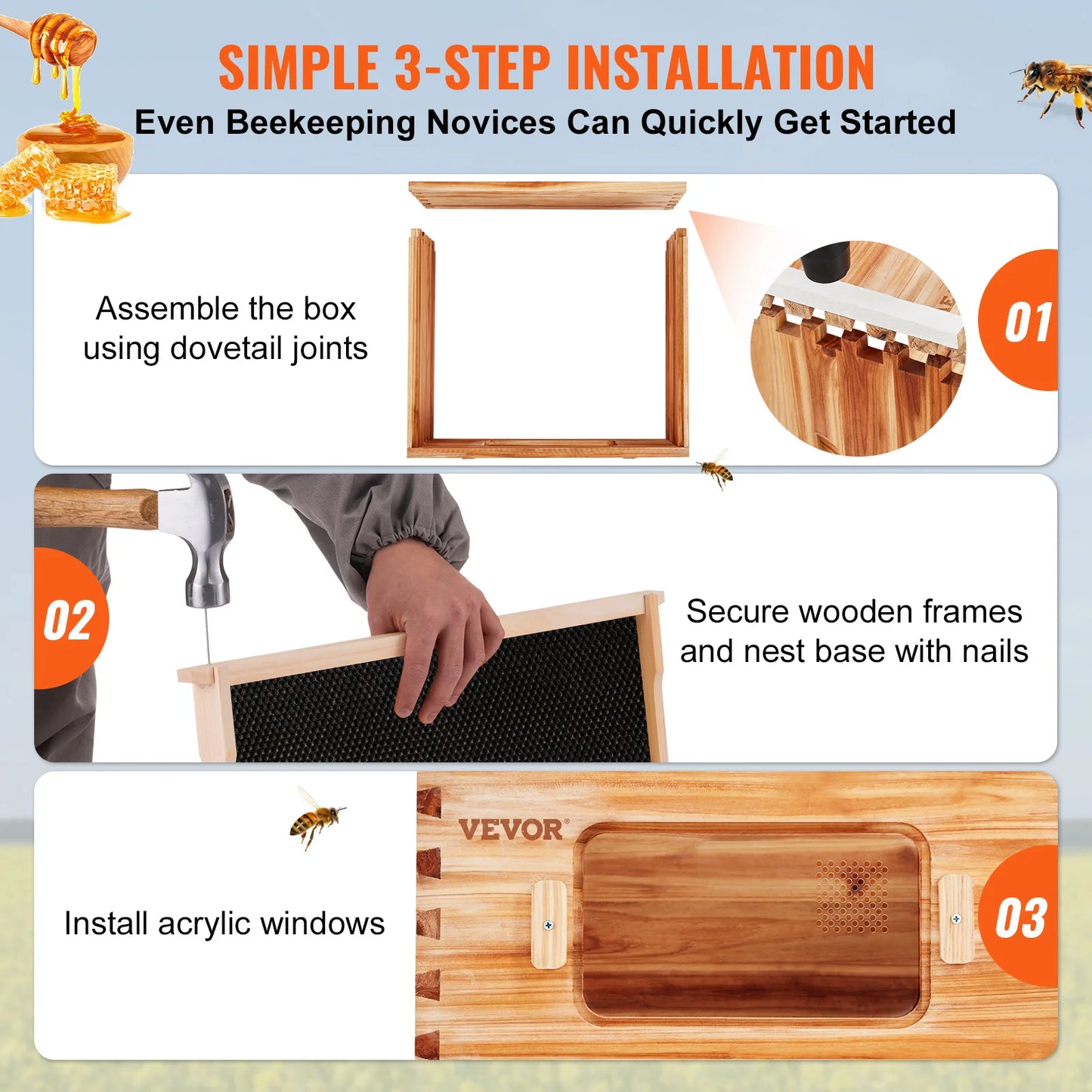 Bee Hive Deep Box Starter Kit with 10 Frames and Foundations