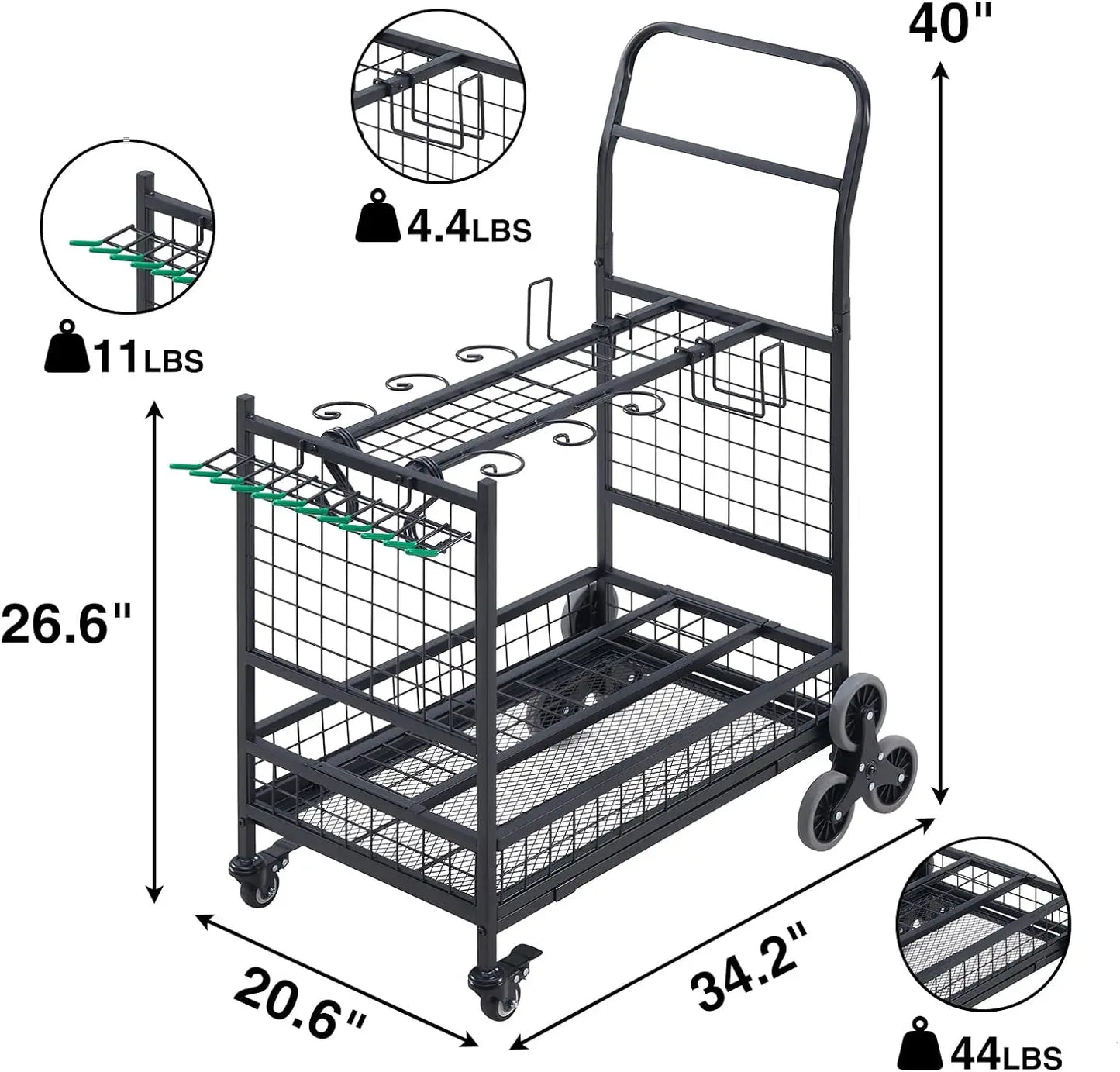 Garden Tool Organizer with 2 Stair Climbing Wheels