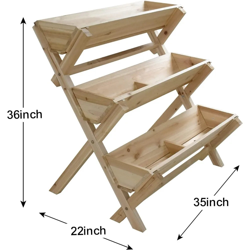 Balcony 35x22x36 Inches 3-Tiers Wooden Raised Garden Bed